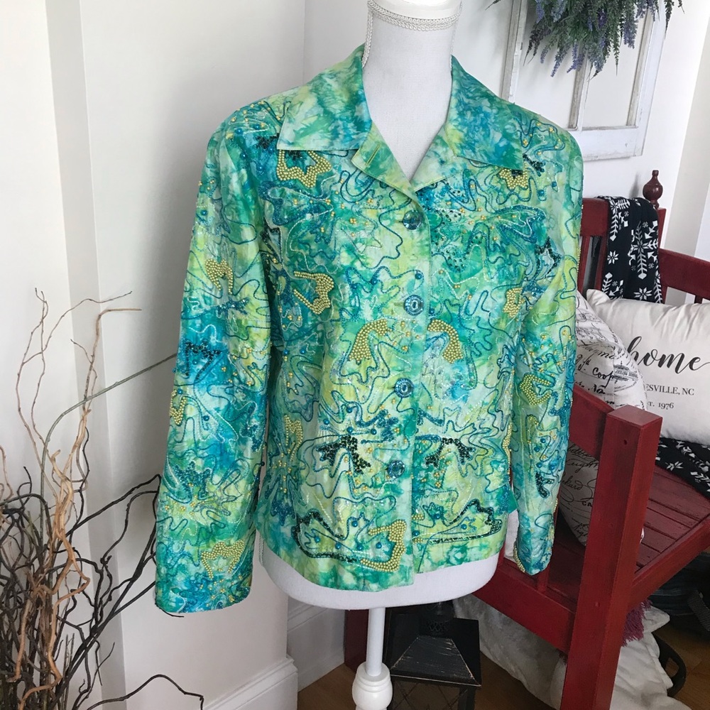 Anage Art To Wear Green Jacket Size Small